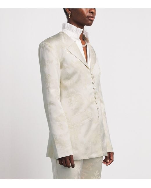Ganni White Satin Floral Blazer