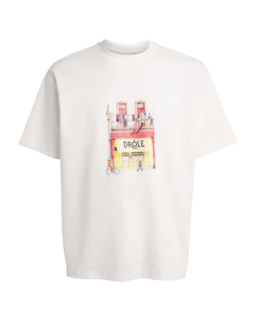 Drole de Monsieur White Cotton Café T-Shirt for men