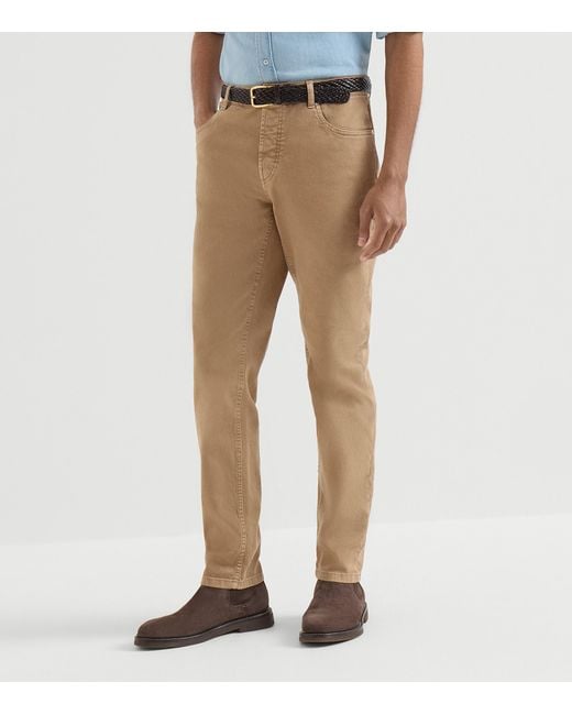 Brunello Cucinelli Natural Denim Garment-Dyed Trousers for men