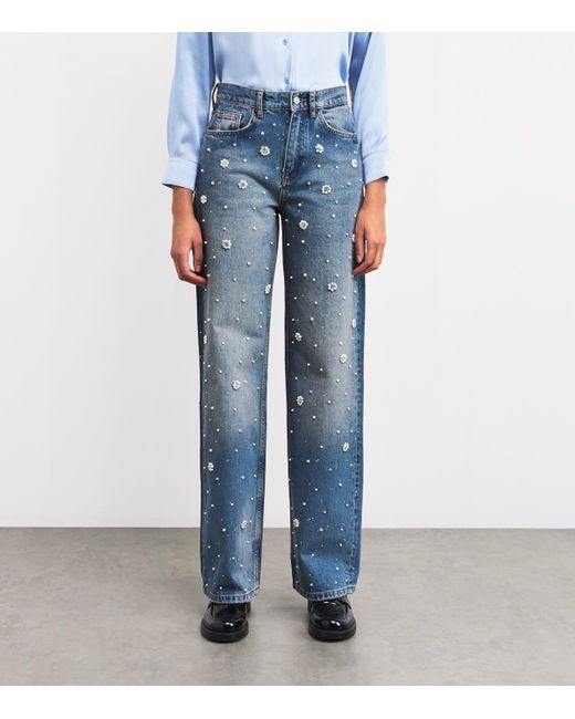 Maje Blue Embellished Wide-Leg Jeans