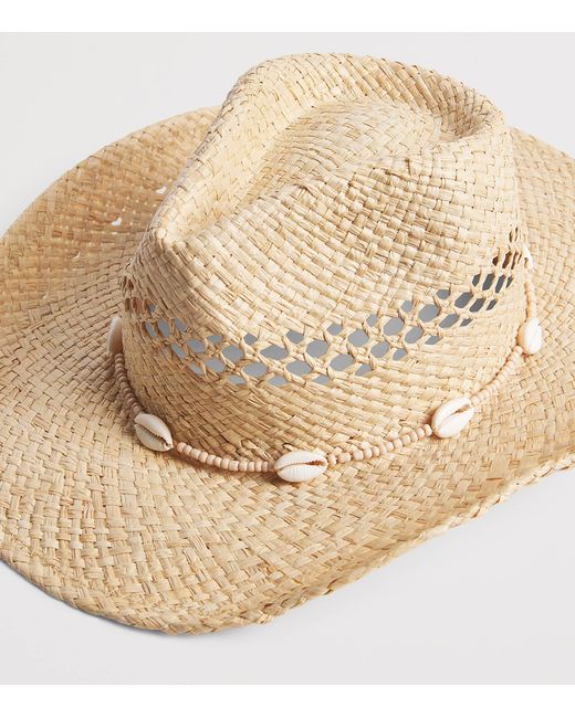 Lack of Color Natural Raffia Seashell-Embellished Cowboy Hat