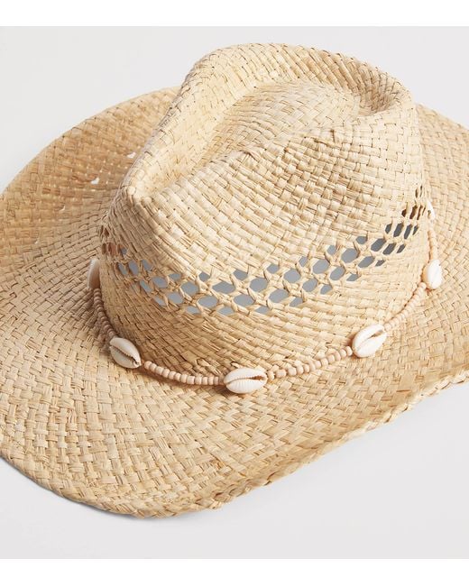 Lack of Color Natural Raffia Seashell-Embellished Cowboy Hat