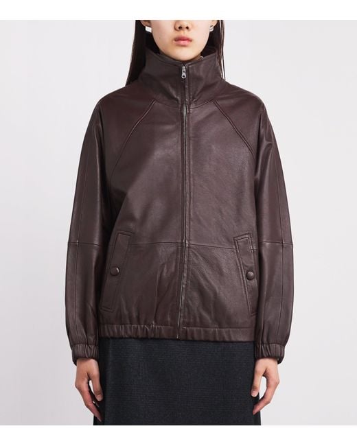 Sandro Brown Raglan-Sleeve Leather Jacket