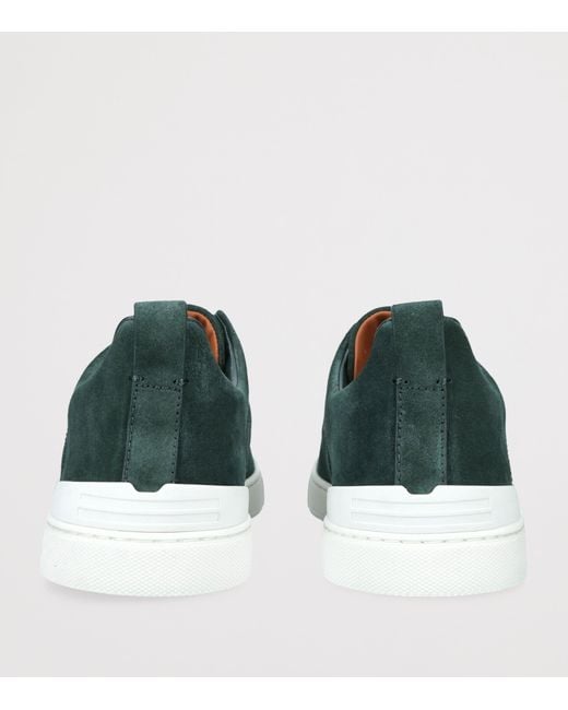 Zegna Green Suede Triple Stitch Sneakers for men