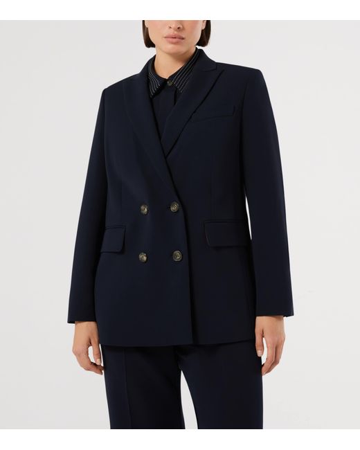 Marina Rinaldi Blue Cady Double-Breasted Blazer