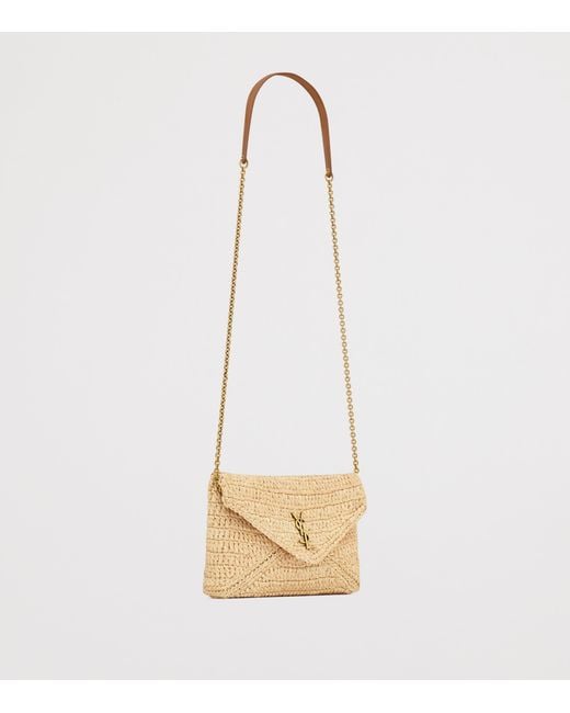 Saint Laurent White Raffia Cassandre Pouch On Chain