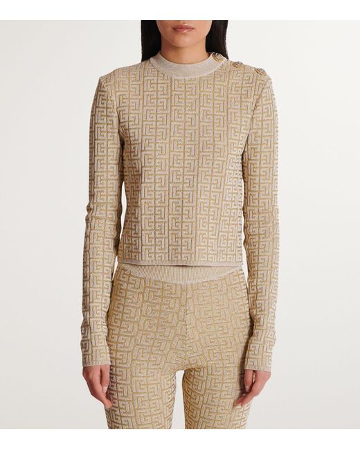 Balmain Natural Cropped Pb Labyrinth Sweater