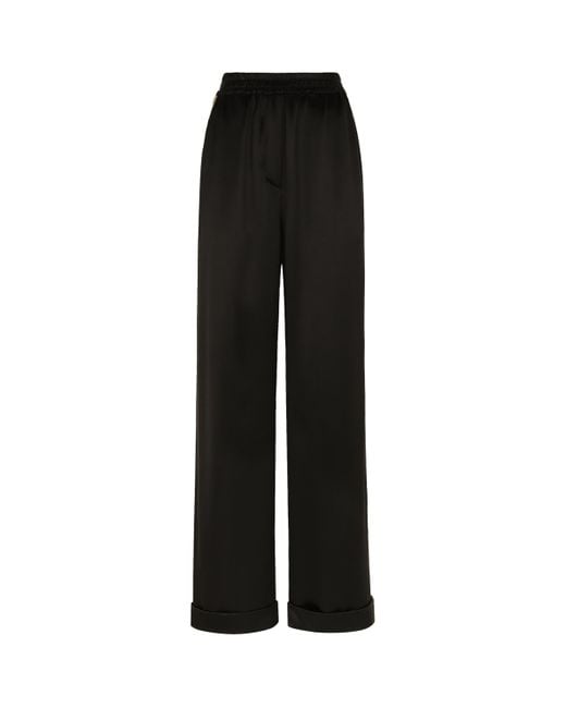 Dolce & Gabbana Black Silk Satin Wide-Leg Trousers