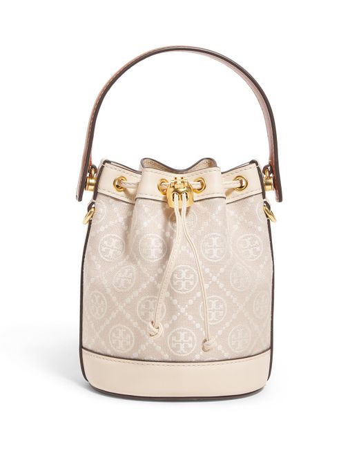 Tory Burch White Monogram Bucket Bag