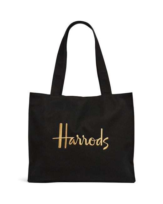 Harrods Black Medium Recycled Cotton Shoulder Shopper Bag