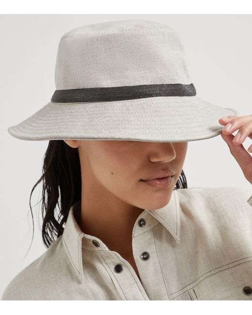 Brunello Cucinelli White Linen Bucket Hat