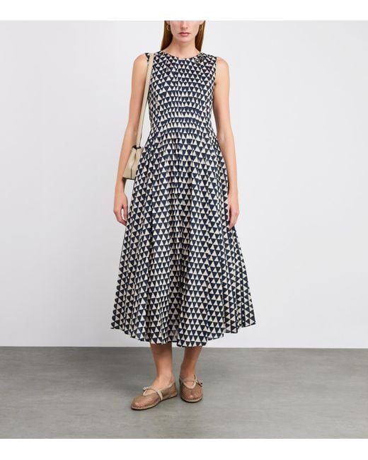 Max Mara White Cotton Voile Printed Midi Dress