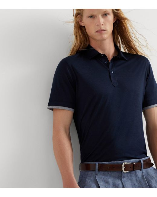 Brunello Cucinelli Blue Silk-blend Faux-layered Polo Shirt for men