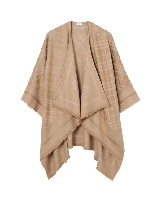 Burberry Natural Wool And Cashmere Check Cape