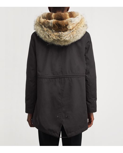 Yves Salomon Black Down-Coyote-Rabbit Parka Jacket