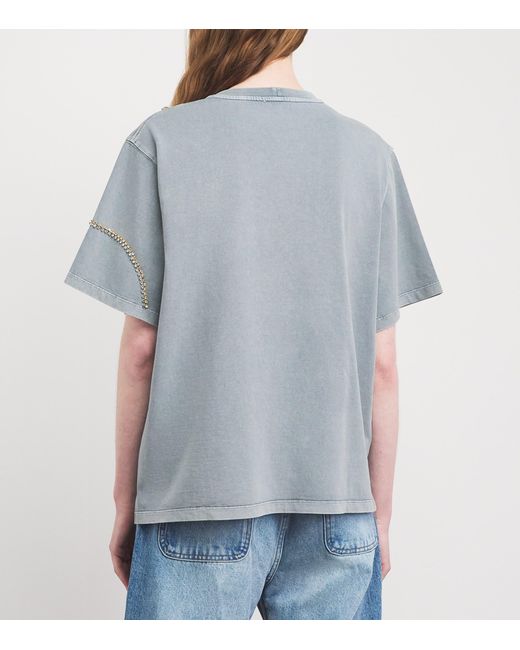 Sandro Blue Cotton Embellished T-Shirt