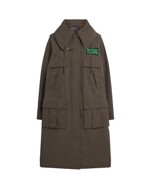 Barbour Brown X Ganni Waterproof Parka Coat