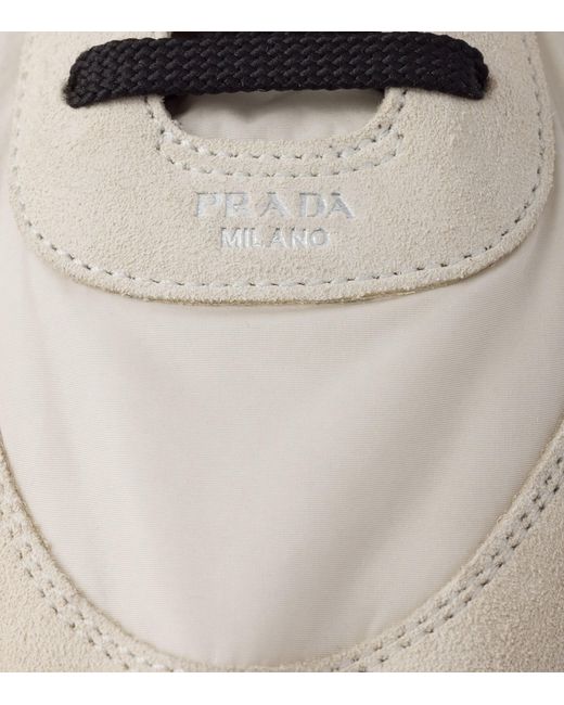 Prada White Re-Nylon And Suede Collapse Sneakers for men