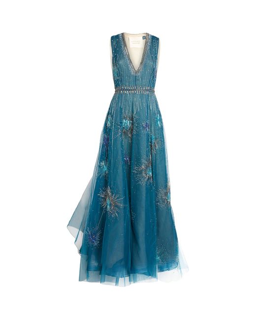 Cucculelli Shaheen Blue Fireworks Embellished Gown