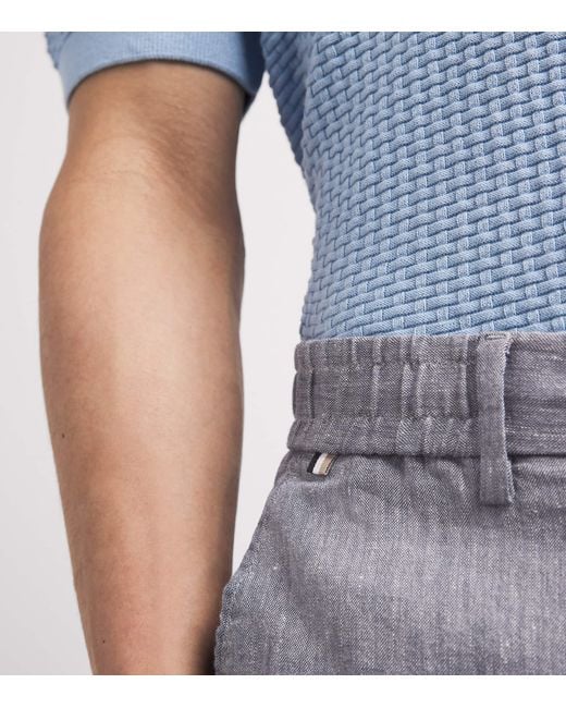 Boss Gray Linen-Blend Drawstring Shorts for men