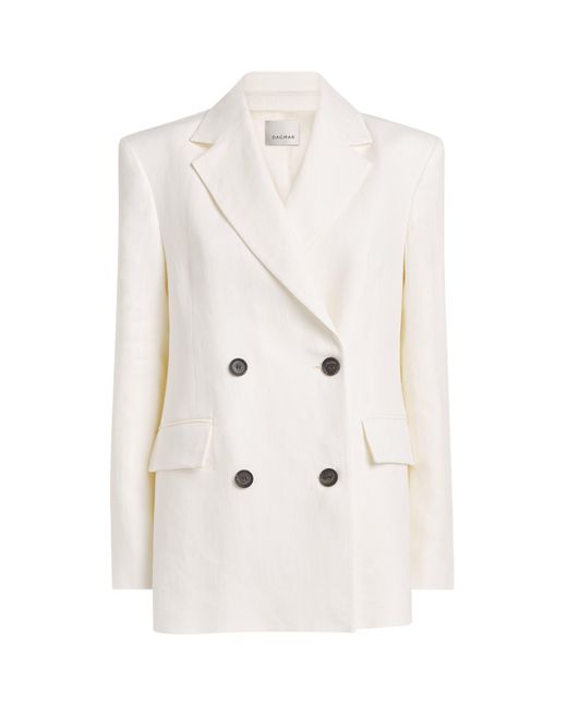 House of Dagmar White Linen Double-Breasted Blazer