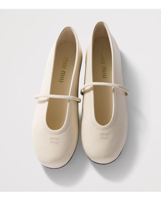 Miu Miu Natural Nappa Leather Mary Jane Ballet Flats