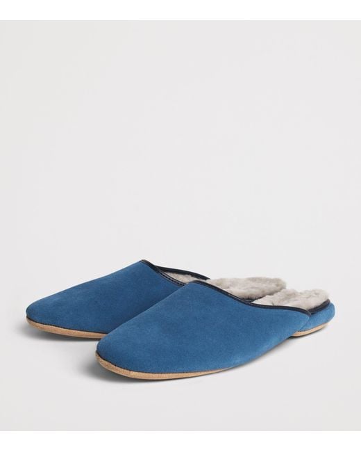 Derek Rose Blue Suede Douglas Slippers for men