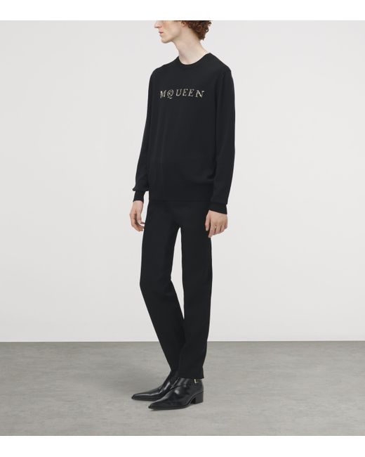 Alexander McQueen Black Wool Embellished Logo Sweater for men