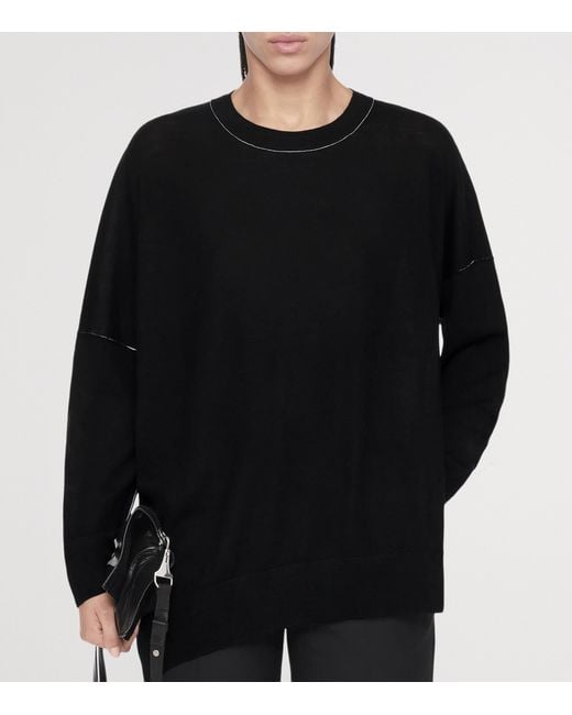 AllSaints Black Merino Wool Asymmetric Martel Sweater