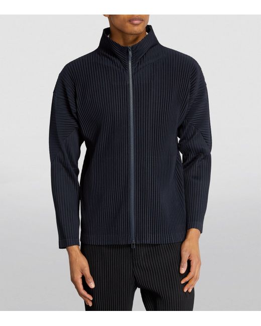 Homme Plissé Issey Miyake Blue Pleated Zip-Up Cardigan for men