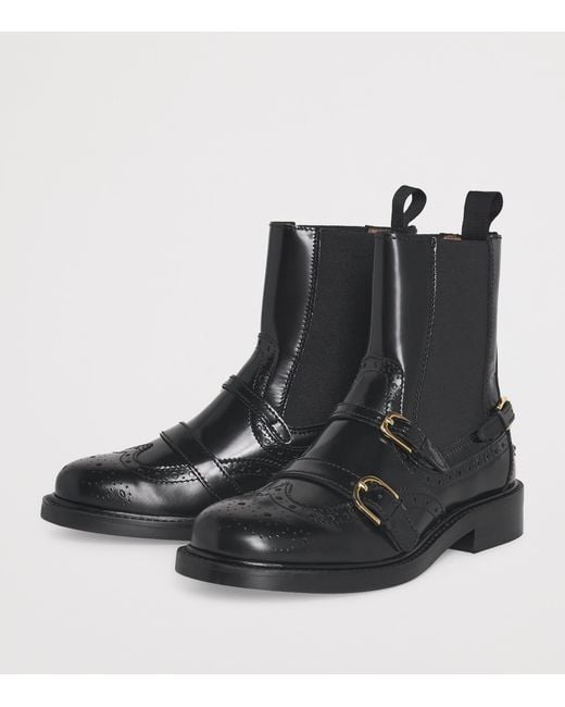 Sandro Black Leather Buckled Chelsea Boots