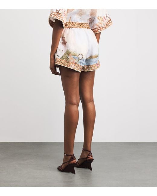 Zimmermann Natural Linen Printed Mahon Shorts