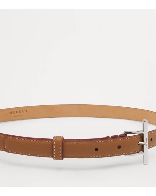 McQueen Natural Leather T-Bar Belt