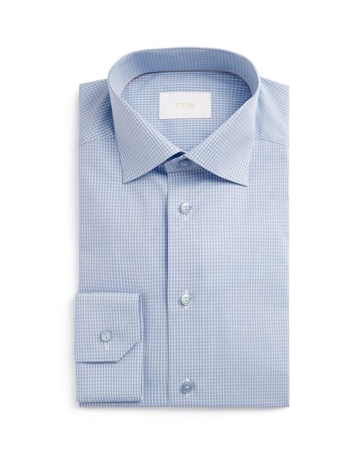 Eton of Sweden Blue Supima Cotton Check Slim Fit Shirt for men