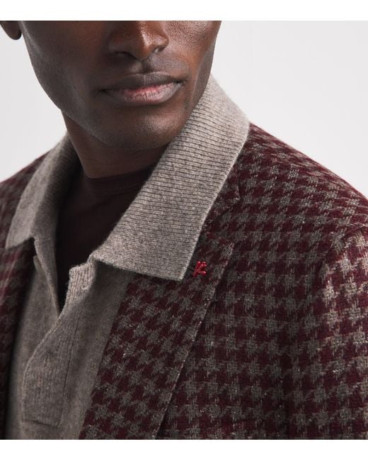 Isaia Brown Wool-Cashmere-Silk Houndstooth Capri Blazer for men