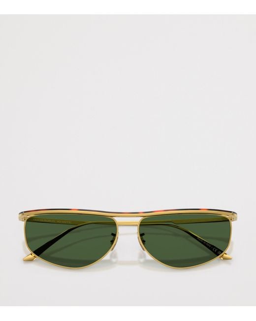 Oliver Peoples Green Steel 1986C Irregular Oval Sunglasses