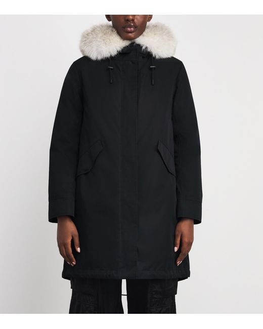 Yves Salomon Black Fox-Rabbit Blended-Cotton Parka