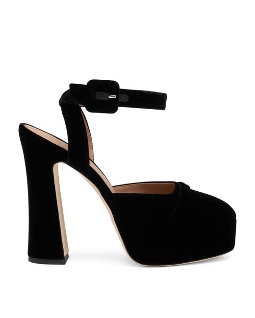Malone Souliers Black Velvet Mora Buckle Slingback Heels 125