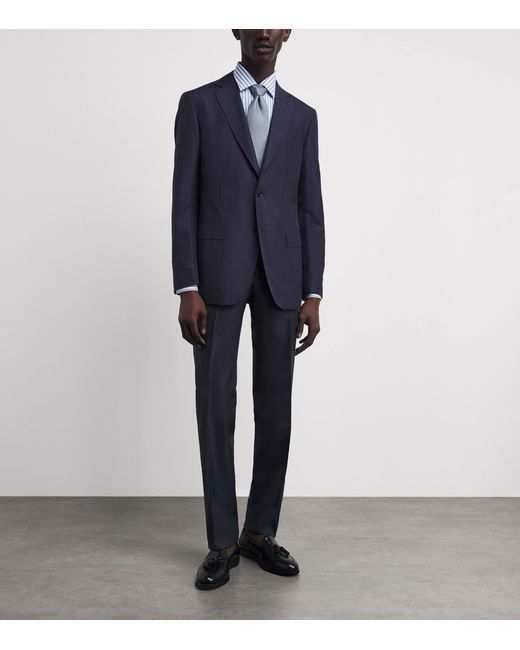 Brioni Blue Cotton-Linen Stripe Shirt for men