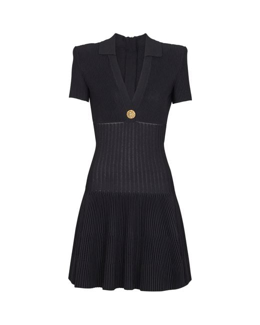 Balmain Black Flared Knit Dress