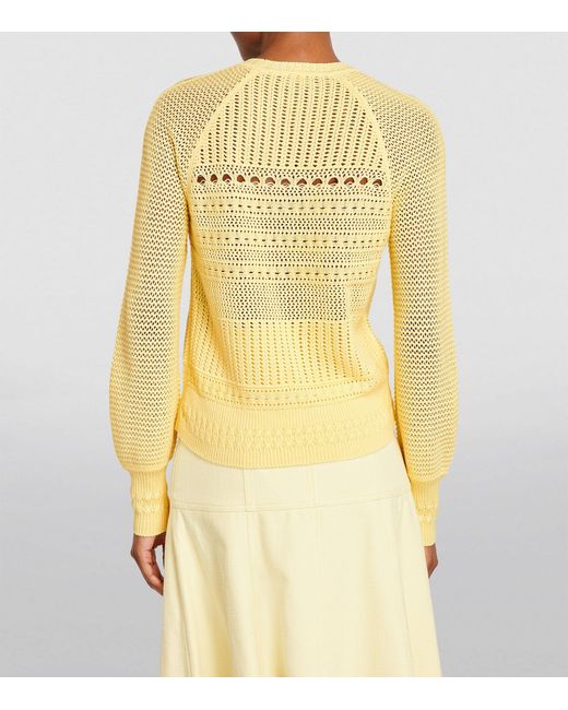 ME+EM Yellow Me+em Cotton-blend Lace-stitch Sweater