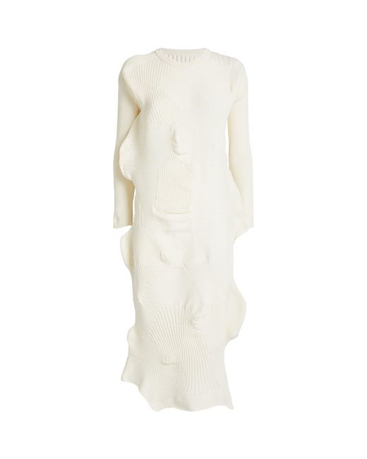 Issey Miyake White Knitted Kone Kone Midi Dress