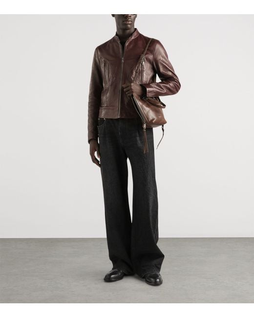 Dolce & Gabbana Brown Leather Moto Jacket for men