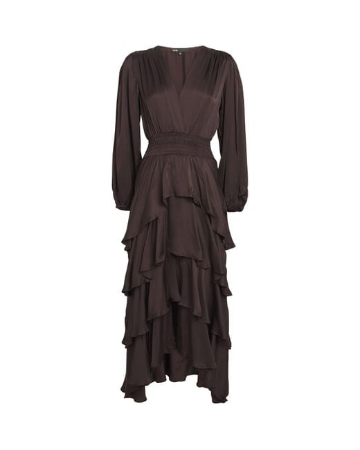 Maje Brown Ruffled Midi Dress