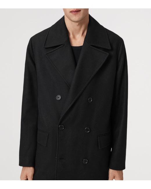 AllSaints Black Wool-Blend Curran Overcoat for men