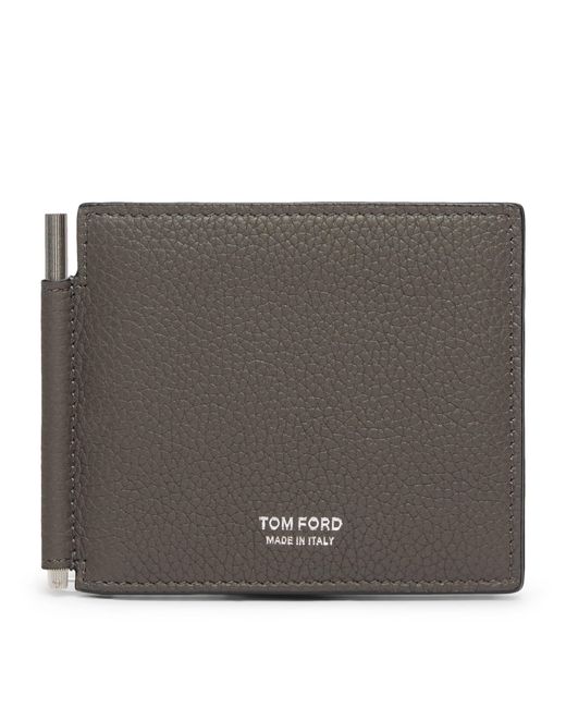 Tom Ford Black Grained Leather Money Clip Wallet for men