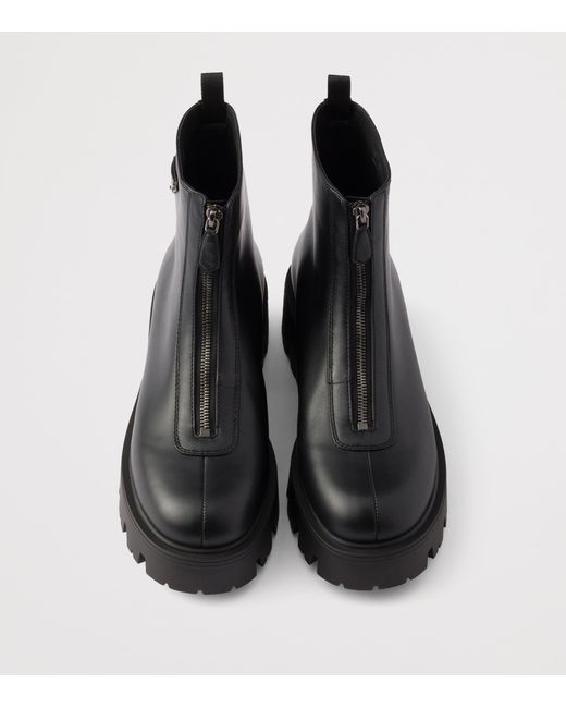 Prada Black Leather Zipped Ankle Boots 50
