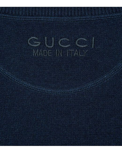 Gucci Blue Cashmere Embroidered-logo Sweater for men