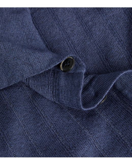 Barena Blue Linen-cotton Rib-knit Polo Shirt for men