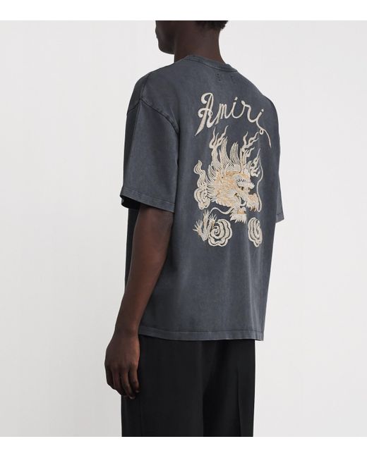 Amiri Gray Cotton Dragon Logo Oversized T-Shirt for men